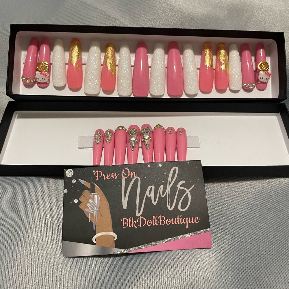 Pink and Gold Press On Nails